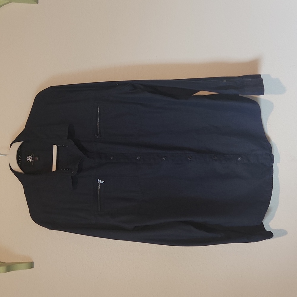 Rock & Republic Blue Denim Long Sleeve Men's Button Down Zipper Pockets XXL